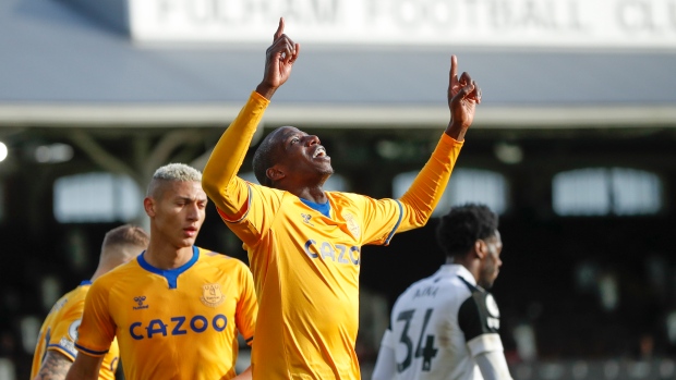 Everton's Abdoulaye Doucoure celebrates in match against Fulham , The Canadian Press Everton's Abdoulaye Doucoure celebrates in match against Fulham