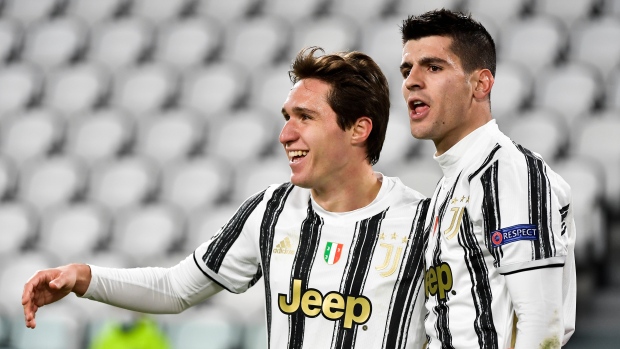 Juventus' Alvaro Morata and Federico Chiesa Celebrate 