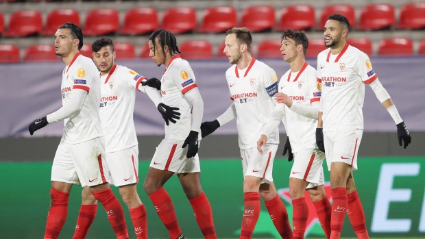 Sevilla celebrates, The Canadian Press Sevilla celebrates