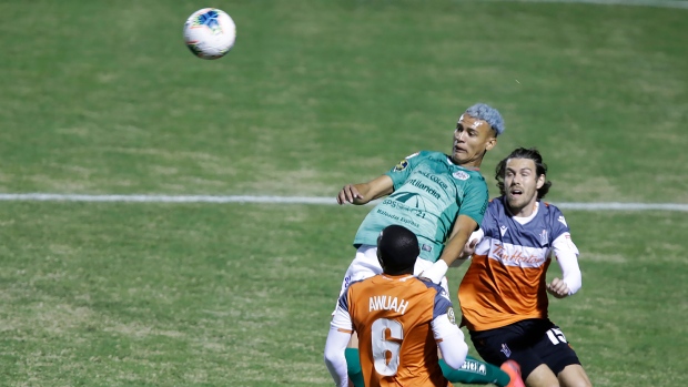 Forge FC and C.D. Marathon players battle during a Concacaf League Play-In Round match , The Canadain Press Forge FC and C.D. Marathon players battle during a Concacaf League Play-In Round match