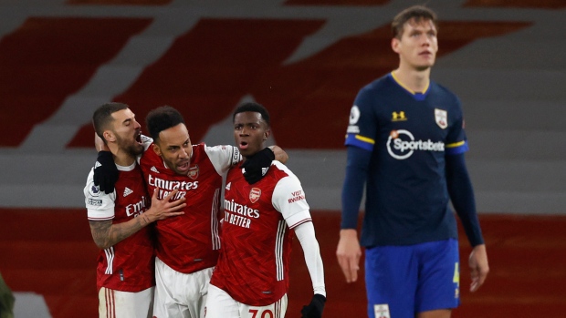 Arsenal's Pierre-Emerick Aubameyang celebrates , The Canadian Press Arsenal's Pierre-Emerick Aubameyang celebrates
