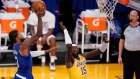Los Angeles Clippers' Paul George shoots over Los Angeles Lakers' Montrezl Harrell