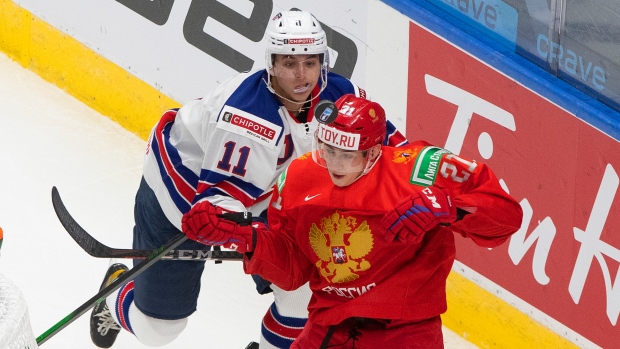 United States' Brock Faber and Russia's Yegor Chinakhov