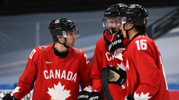 Dawson Mercer, Kaiden Guhle and Ryan Suzuki