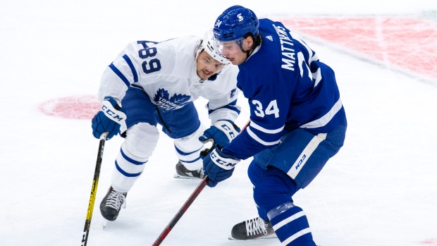 Toronto Maple Leafs' Auston Matthews and Nicholas Robertson