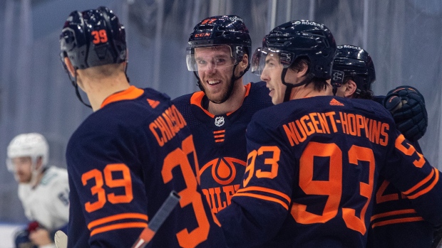 Connor McDavid and Oilers celebrate