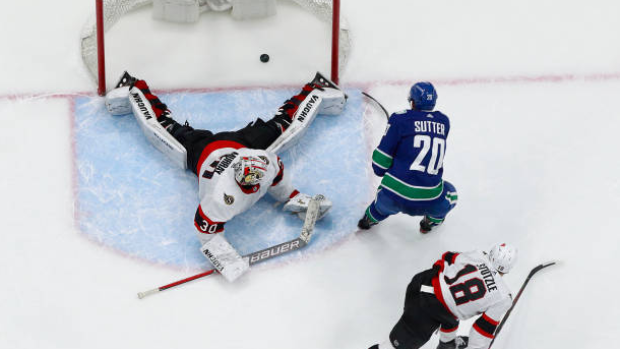 Bradon Sutter scores on Matt Murray, Getty Images Bradon Sutter scores on Matt Murray