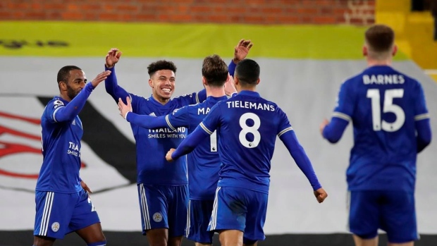 Leicester players celebrate, The Canadian Press Leicester players celebrate