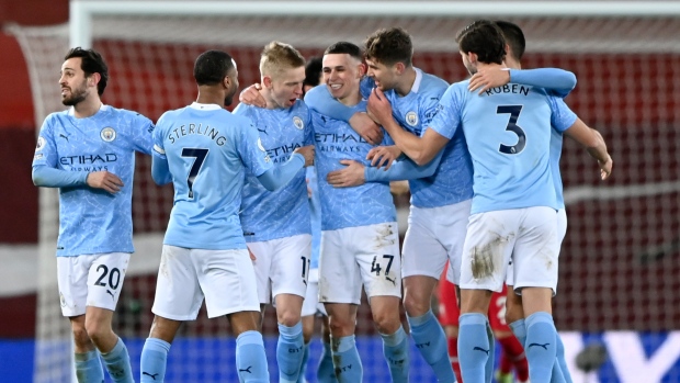 Manchester City celebrates, The Canadian Press Manchester City celebrates
