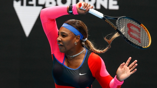 Tennis stars including Serena Williams and Naomi Osaka fill red