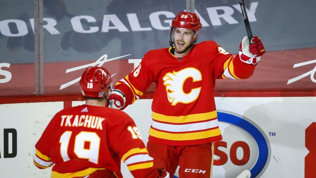 Calgary Flames' Elias Lindholm and Matthew Tkachuk