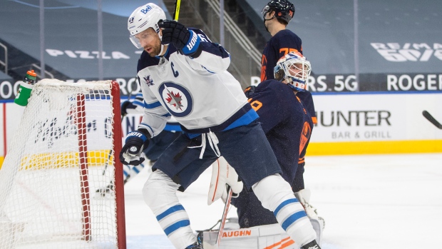 Winnipeg Jets' Blake Wheeler celebrates against Edmonton Oilers