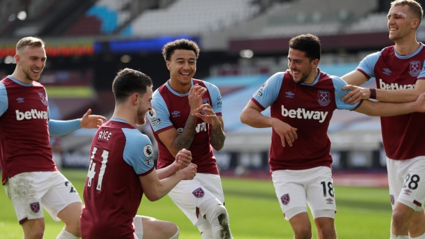Jesse Lindgard, West Ham players celebrate, The Canadian Press Jesse Lindgard, West Ham players celebrate
