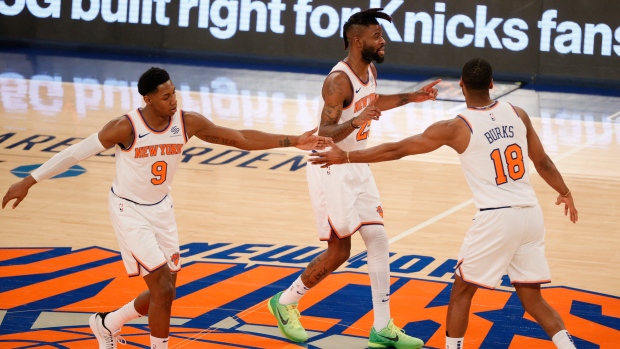 RJ Barrett, Reggie Bullock, and Alec Burks