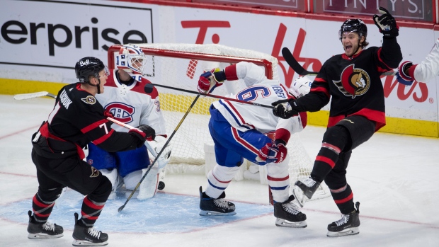 Brady Tkachuk, Josh Norris celebrate