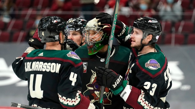 Arizona Coyotes celebrate, The Canadian Press Arizona Coyotes celebrate