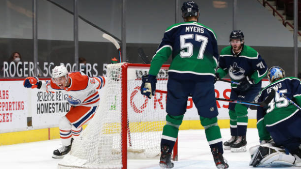 Tyler Ennis celebrates vs. Vancouver Canucks