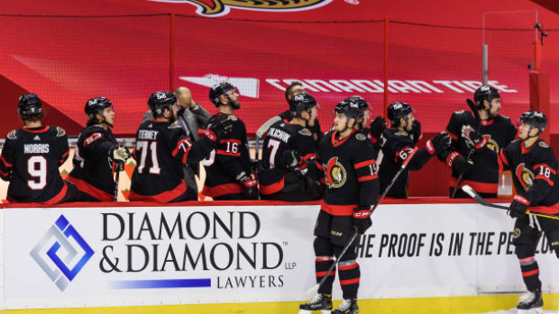 Drake Batherson celebrates