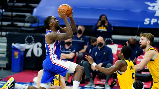 76ers' Shake Milton goes up for a shot against Pacers, The Canadian Press 76ers' Shake Milton goes up for a shot against Pacers
