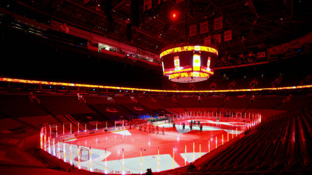 Canadian national anthem at Canucks game, Getty Images Canadian national anthem at Canucks game