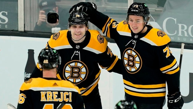 David Krejci Jake DeBrusk Charlie McAvoy, The Canadian Press David Krejci Jake DeBrusk Charlie McAvoy