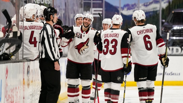 Arizona Coyotes celebrate, The Canadian Press Arizona Coyotes celebrate
