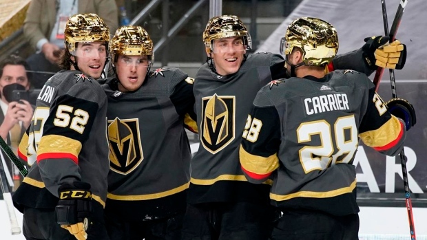 Golden Knights celebrate Tomas Nosek's goal