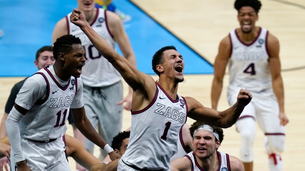 Jalen Suggs and Gonzaga celebrate