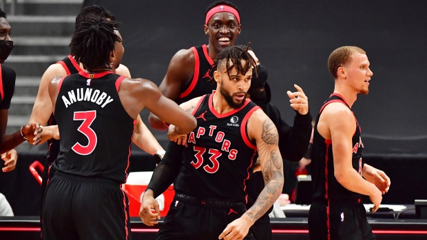 Gary Trent, Raptors celebrate, Getty Images Gary Trent, Raptors celebrate