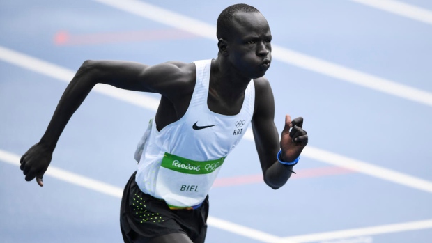South Sudanese refugee, Yiech Pur Biel, runs the 800-metres for the Refugee Olympic Team in Rio