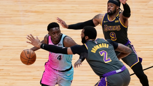 Miami Heat Victor Oladipo against Los Angeles Lakers 