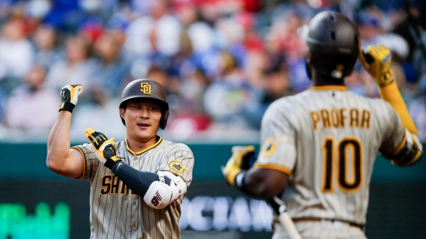 San Diego Padres' Ha-Seong Kim and Jurickson Profar