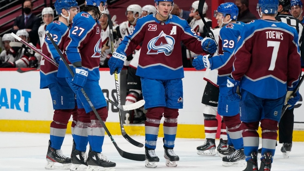 Colorado Avalanche celebrate, The Canadian Press Colorado Avalanche celebrate