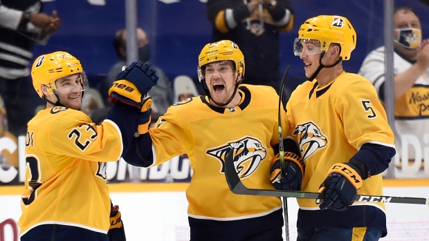 Nashville Predators celebrate, The Canadian Press Nashville Predators celebrate