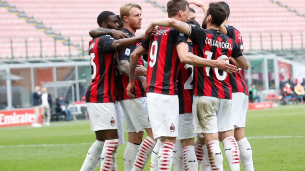 AC Milan players celebrate, The Canadian Press AC Milan players celebrate
