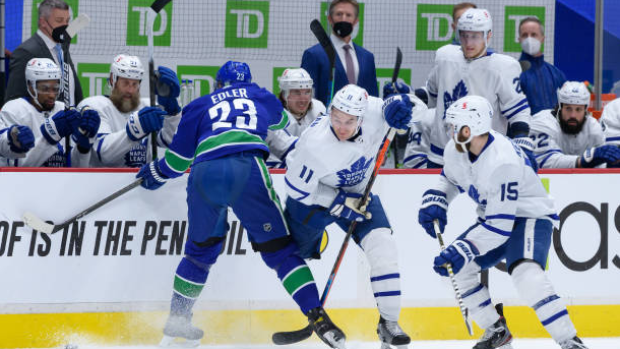 Alex Edler catches Zach Hyman with a knee, Getty Images Alex Edler catches Zach Hyman with a knee