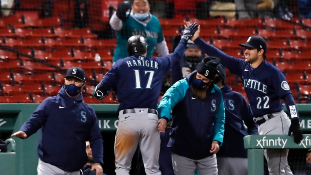 Mitch Haniger and Mariners Celebrate , The Canadian Press Mitch Haniger and Mariners Celebrate
