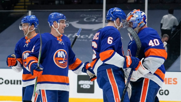 New York Islanders celebrate, The Canadian Press New York Islanders celebrate