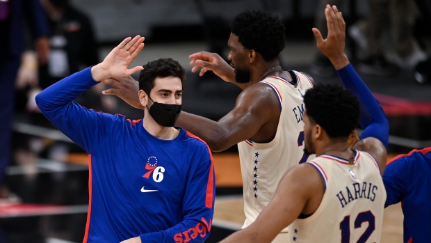 Philadelphia 76ers celebrate, The Canadian Press Philadelphia 76ers celebrate