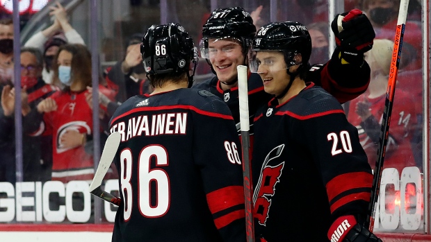 Teuvo Teravainen Andrei Svechnikov Sebastian Aho, The Canadian Press Teuvo Teravainen Andrei Svechnikov Sebastian Aho