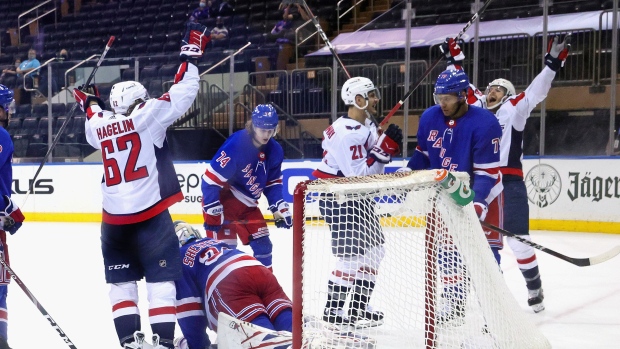 Washington Capitals celebrate against New York Rangers