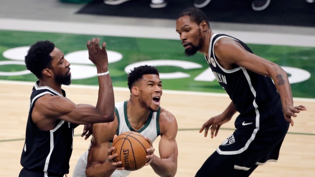 Jeff Green, Giannis Antetokounmpo and Kevin Durant, The Canadian Press Jeff Green, Giannis Antetokounmpo and Kevin Durant