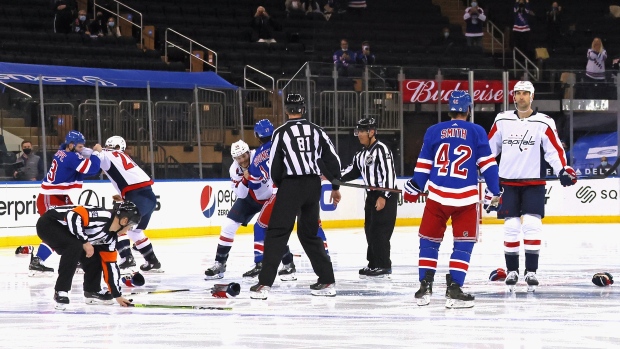 The Washington Capitals and the New York Rangers game starts with a line brawl The Washington Capitals and the New York Rangers game starts with a line brawl