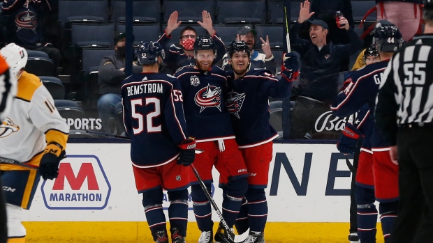 Columbus Blue Jackets celebrate, The Canadian Press Columbus Blue Jackets celebrate