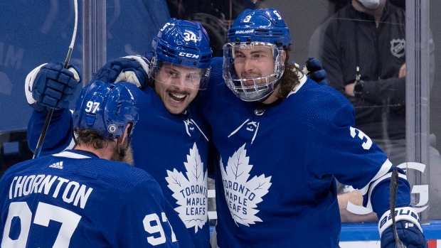 Joe Thornton, Auston Matthews, Justin Holl 