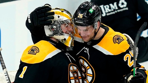 Jeremy Swayman, Brandon Carlo, The Canadian Press Jeremy Swayman, Brandon Carlo