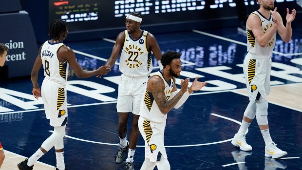 Indiana Pacers celebrate, The Canadian Press Indiana Pacers celebrate