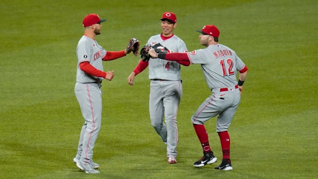 Nick Senzel, Shogo Akiyama, Tyler Naquin, The Canadian Press Nick Senzel, Shogo Akiyama, Tyler Naquin