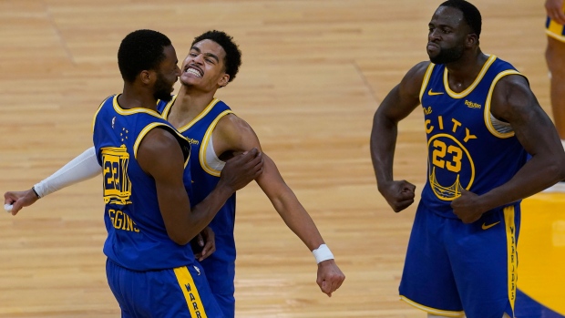 Jordan Poole, Warriors celebrate, The Canadian Press Jordan Poole, Warriors celebrate