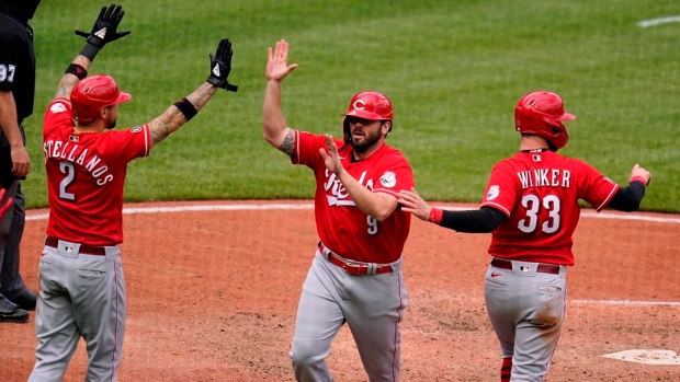 Nick Castellanos, Mike Moustakas, Jesse Winker, The Canadian Press Nick Castellanos, Mike Moustakas, Jesse Winker